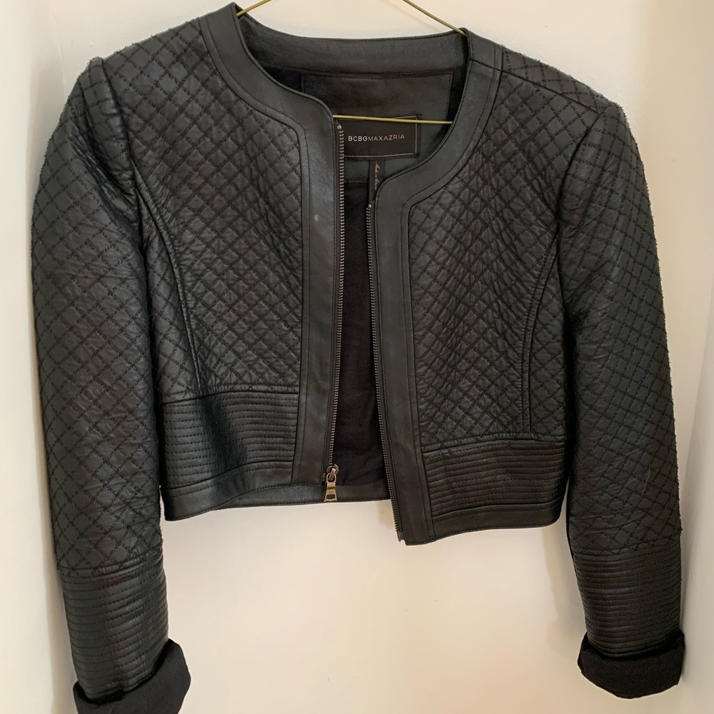 Cropped leather jacket - Picture 2 of 2